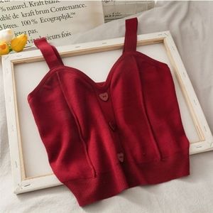 Lemongrass Heart Button Knit Croptop